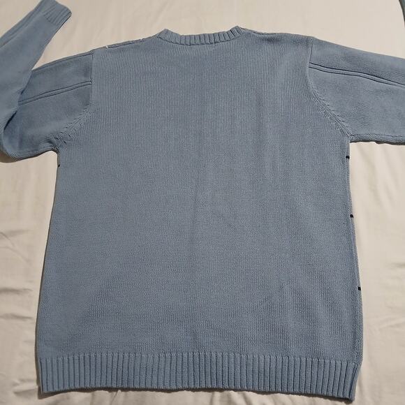 VTG Bill Blass Men's L 100% Cotton Lt Blue Cable-Knit Windowpane Plaid Sweater - Picture 6 of 10